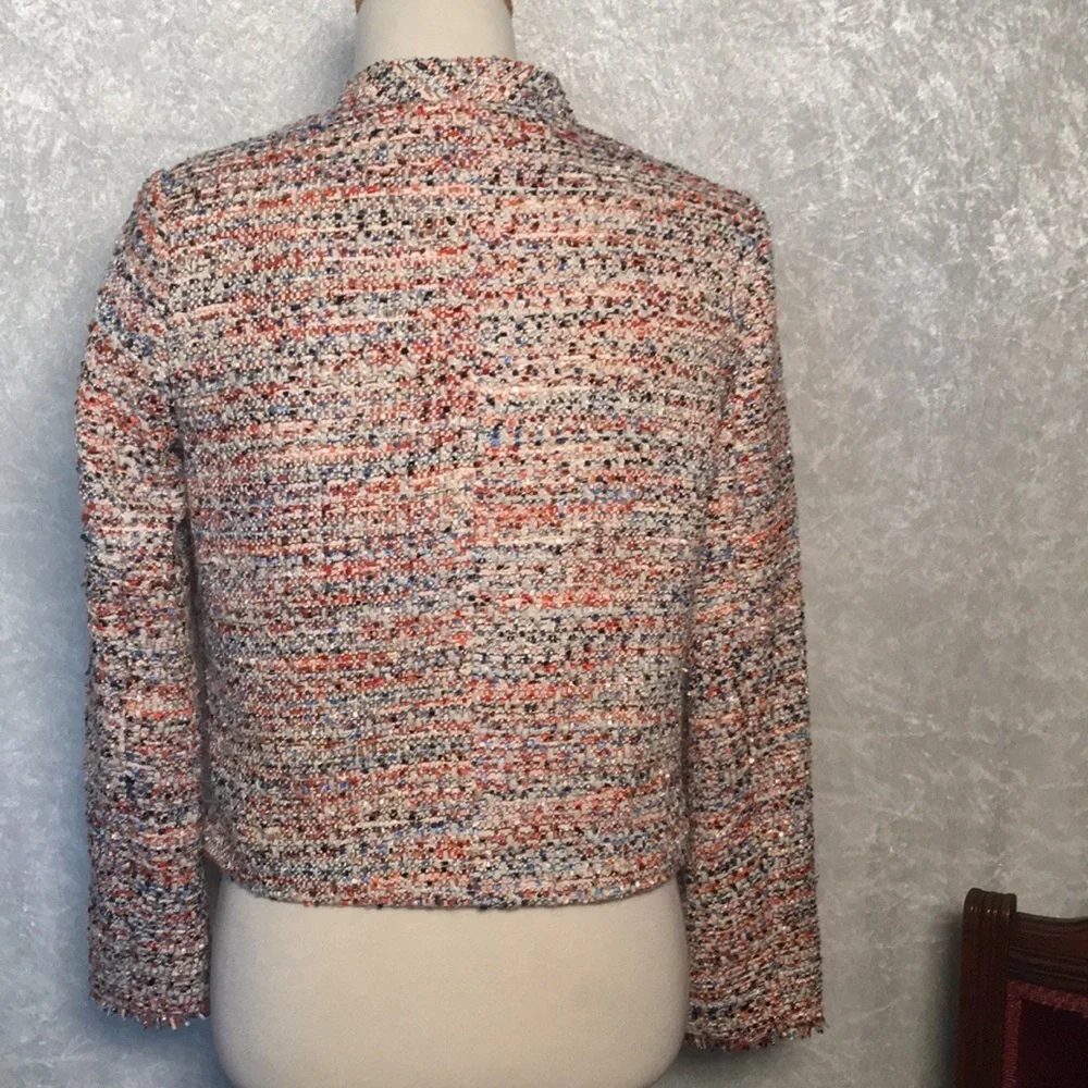 H&M | Multicolor Tweed collarless Blazer in Red and Blue Size 8